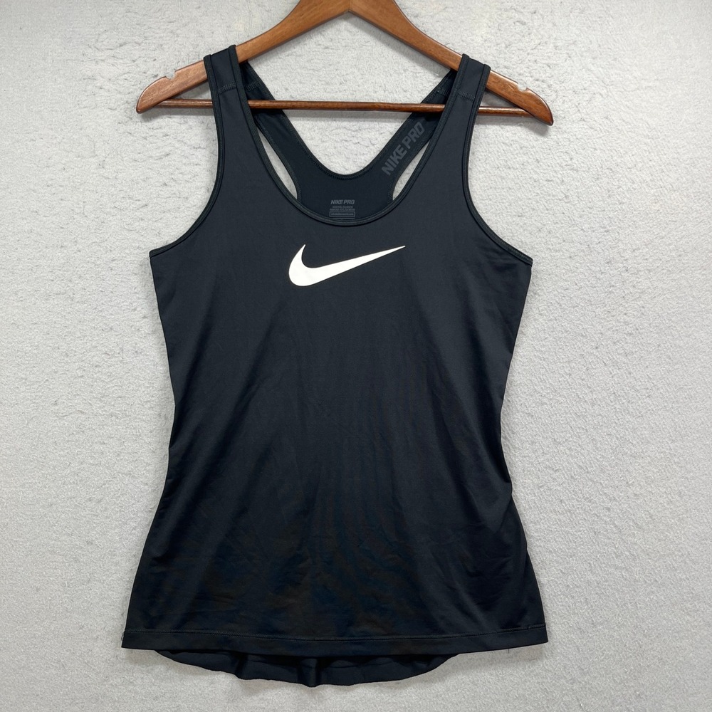 Nike Tank Top Women Medium Black Dri-Fit Nike Pro Center Swoosh Racerback Active
